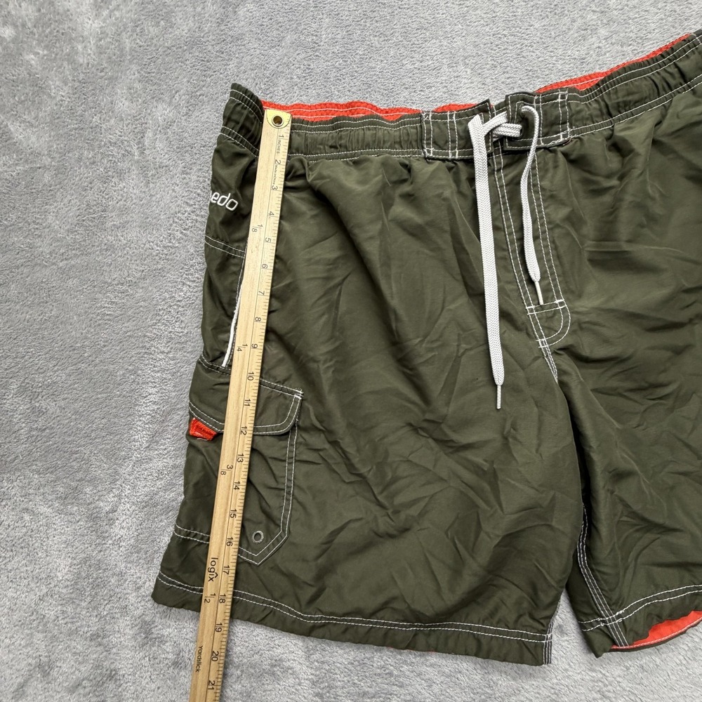Speedo‎ Swim Shorts Mens XL Green Solid Drawstring Lined Built-In Brief Cargo - Picture 4 of 9